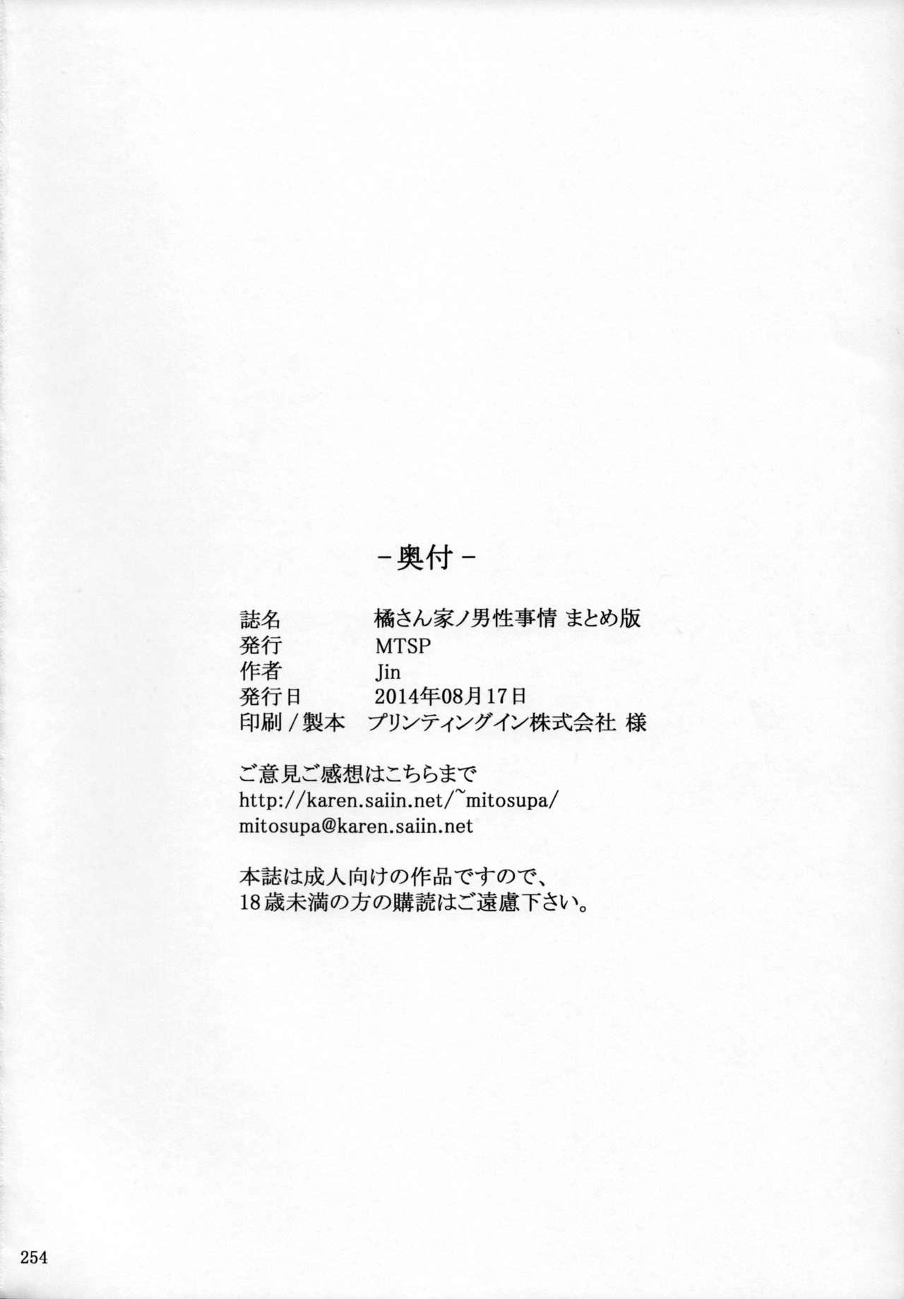 (C86) [MTSP (Jin)] Tachibana-san-chi no Dansei Jijou Matome Ban [English] [Colorized] [Decensored] 253