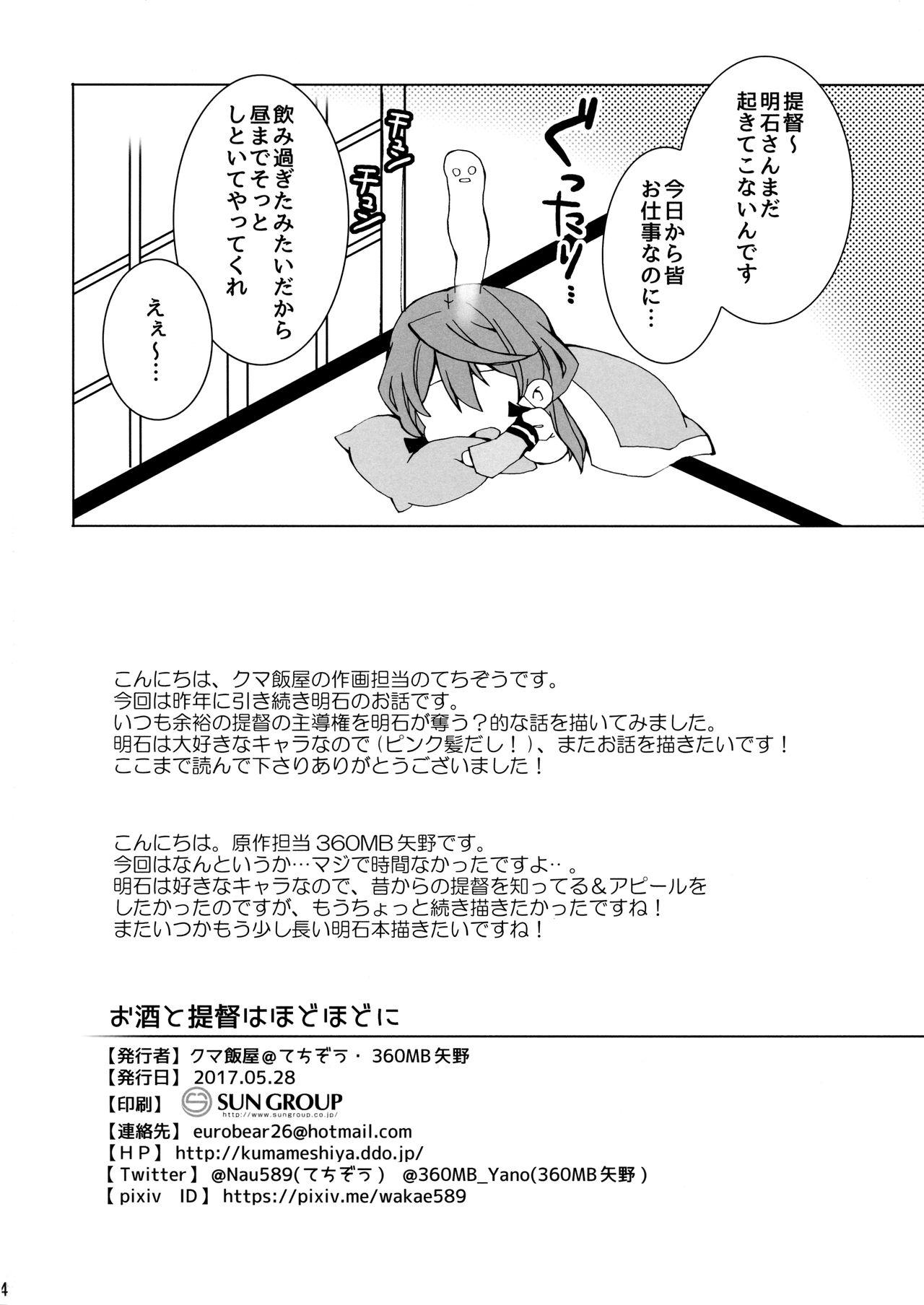 Nasty Free Porn Osake to Teitoku wa Hodohodo ni - Kantai collection Rola - Page 13